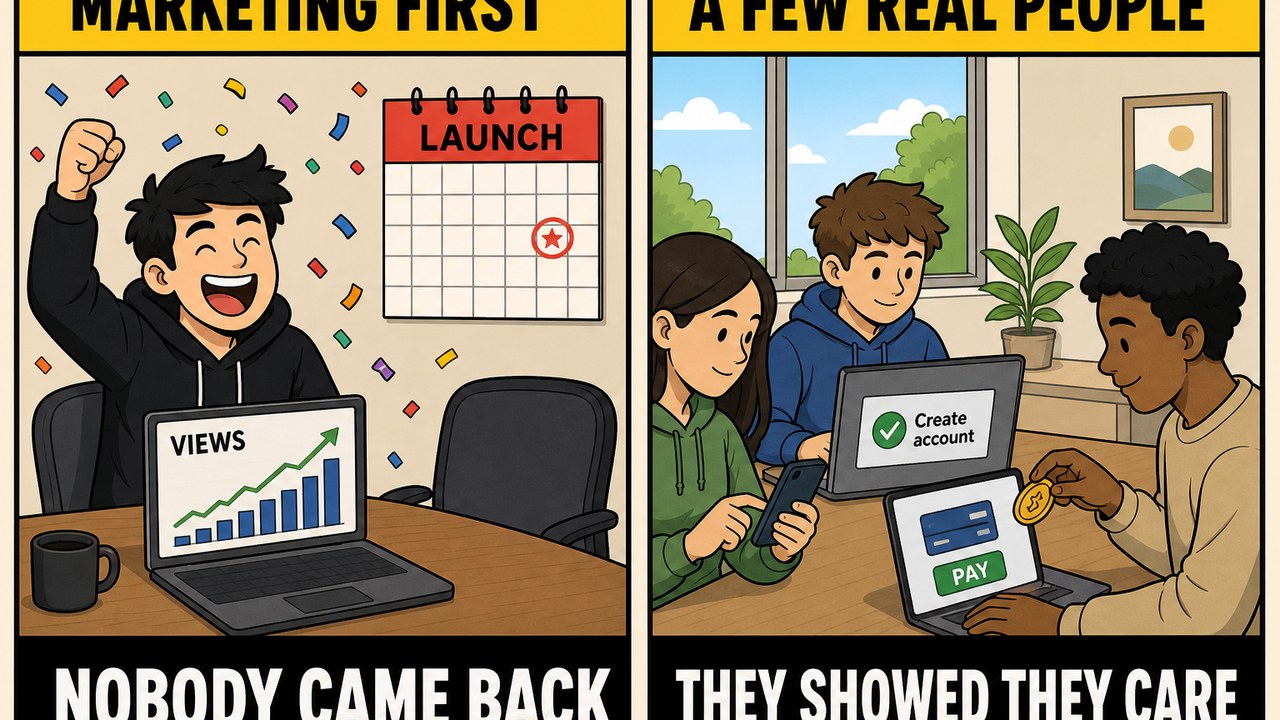 Marketing first with nobody back versus a few real people who showed they care