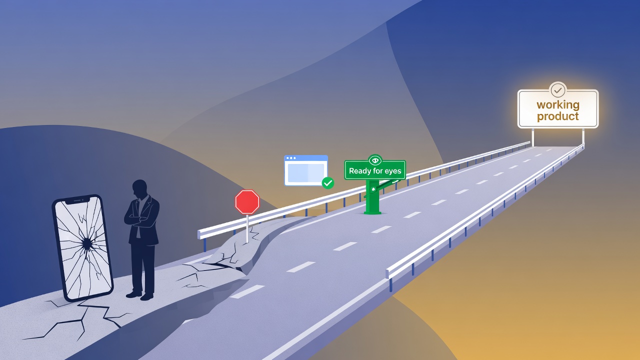 Highway with a green Ready for eyes checkpoint toward a working product destination