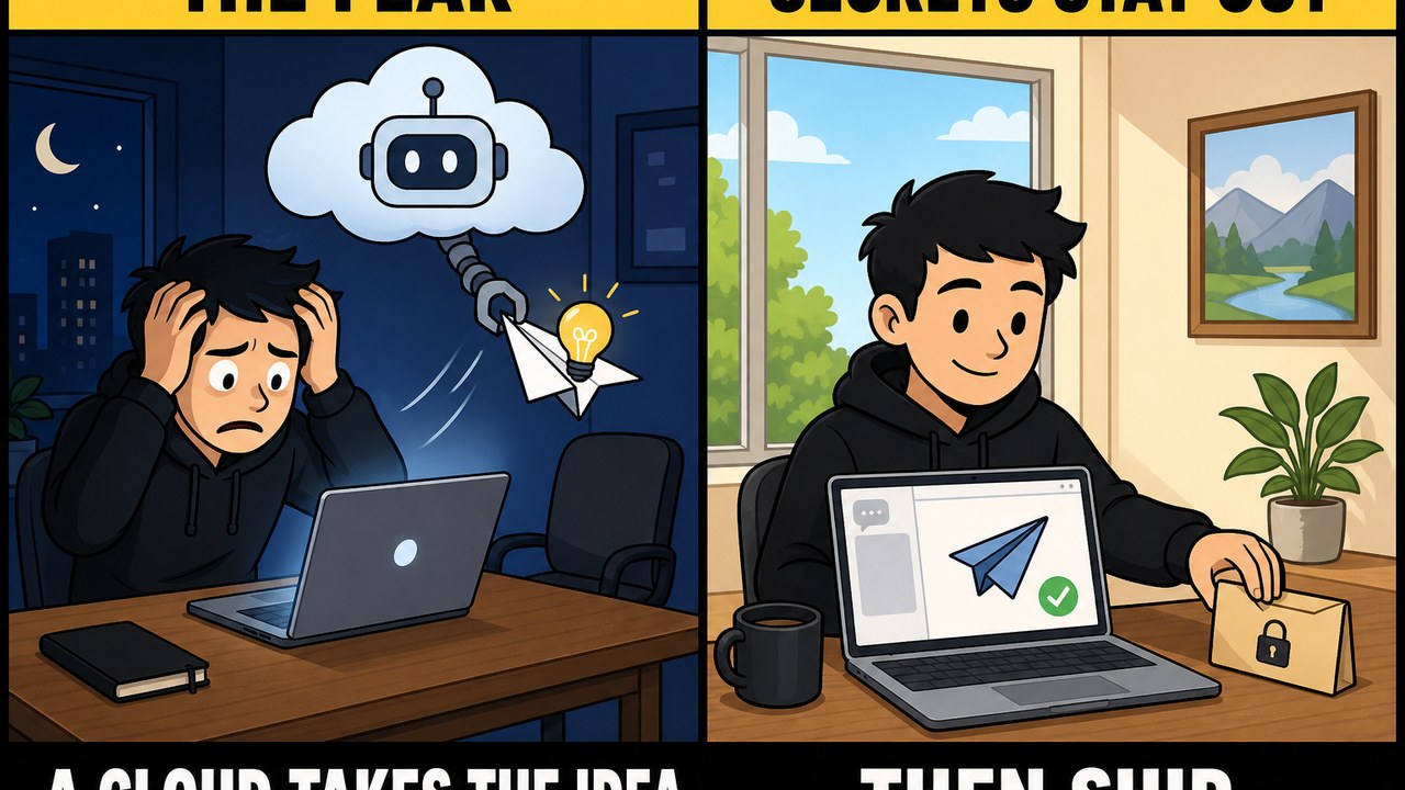 Fear a cloud AI takes the idea versus secrets kept out of chats, then ship